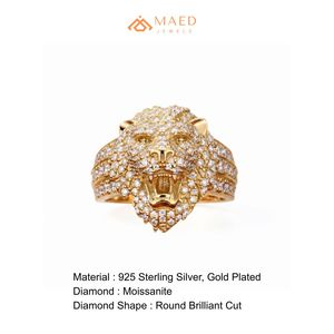 Anillo de Cabeza de Tigre con Diamantes Moissanite en Tono Dorado para Hombre, Anillo de Diamantes de Lujo Estilo Hip Hop - Product Image 6