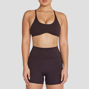 Ensemble de yoga sans couture hautement élastique pour femmes, vêtements de fitness, vêtements de sport, soutien-gorge et short en polyester/coton, été - Product Image 5