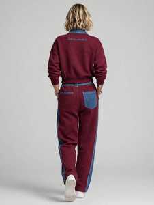 ONETEN APPARELS Conjunto Deportivo Color Block para Mujer, Sudadera con Cuello de Mezclilla y Parches, Pantalones Largos Casuales - Product Image 2