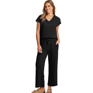 Ensemble de vêtements de détente pour femmes, fabrication directe d'usine, populaire, sur mesure, comprenant des chemises et des pantalons à jambes larges - Product Image 2