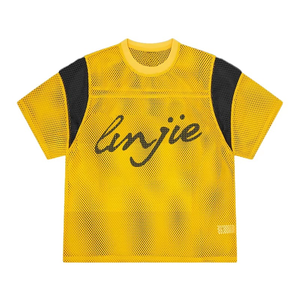 Camiseta de malla con bloques de color personalizados para hombre, manga corta, 100% poliéster, secado rápido, estilo urbano, camiseta de fútbol con paneles de malla abierta - Product Image 4