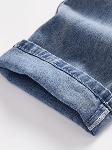 Jean cargo délavé bleu clair pour homme, coupe droite, taille élastique, 100 % coton, style streetwear décontracté, pantalon à cordon de serrage, vintage - Product Image 4