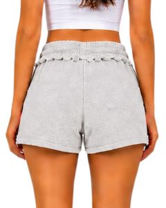 <b>Light</b> Gray Women Drawstring Cotton Terry Shorts Elastic Waist Casual Summer <b>Lounge</b> Wear Soft Pocket Mini Shorts Custom Fashion - Product Image 2