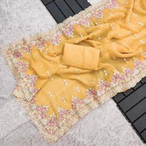 Designer <b>Shawl</b> with Embroidery Threads and <b>Sequins</b> Work Elegant Saree - Product Image 5