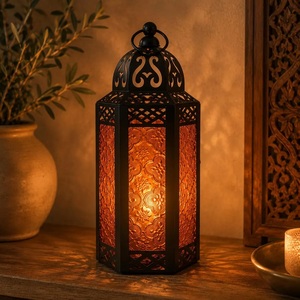 Moroccan Brass <b>Lantern</b> <b>Set</b> Rectangular Intricate Cutwork Design Warm Candle Glow Home Decoration Durable - Product Image 3