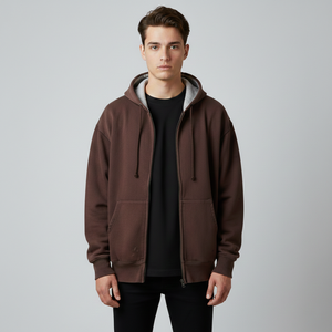 Sweat-shirt à capuche vintage rétro marron chocolat – Style streetwear déchiré avec fermeture éclair intégrale, design personnalisé unisexe - Product Image 1