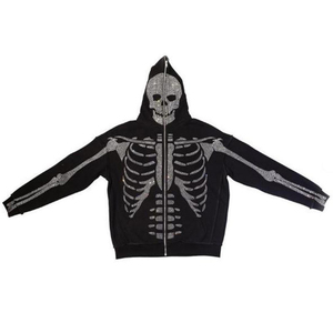 Sudadera versátil con capucha y cremallera completa, diseño de pedrería, tejido de mezcla de algodón y poliéster. - Product Image 4