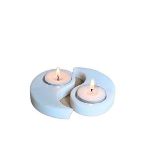 Marbre blanc Yin Yang en forme de bougeoir chauffe-plat ensemble 2 pièces centre de table décoratif de noël anniversaire anniversaire - Product Image 1