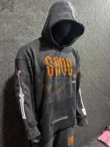 Unisex Clothing Embroidery Distressed <b>Hoodie</b> Oversized Acid Wash Hip Hop <b>Hoodie</b> <b>Men</b> Drop Shoulder Vintage Pullover <b>Thick</b> <b>Hoodie</b> - Product Image 2