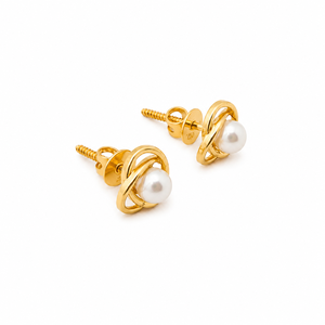 Boucles d'oreilles clous nœud en or jaune 18 carats avec perles pour femme – Légères, finition polie, élégantes, pour usage quotidien, fêtes, mariages, cadeau - Product Image 4