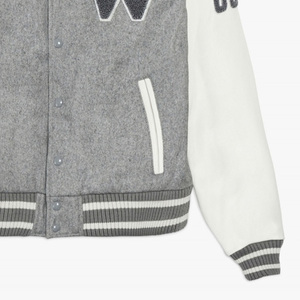 Chaqueta Varsity Gris para Hombre, Estilo Preppy, Lana y Acrílico, Letra W Bordada en la Parte Delantera, Cuello Camisero, Corte Regular, Otoño - Product Image 5