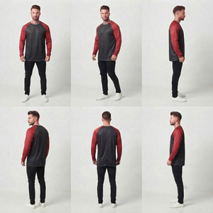 T-shirt homme col rond raglan à manches longues, style streetwear, décontracté, coupe oversize, pour le jogging - Product Image 6