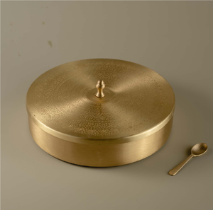 Customized Brass Spice <b>Box</b> Antique Brass Round Spice <b>Box</b> Handcrafted Intricate Brass Spice <b>Box</b> With Lid And Spoon - Product Image 1