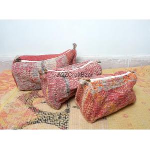 Eco-Friendly Daily Use for Bag Cotton Kantha Fabric Tassel Zipper Closure Indian Handmade Cosmetic Organizer for Women - Product Image 4