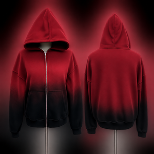เสื้อฮู้ดซิปผู้ชายไล่เฉดสีทรงโอเวอร์ไซส์สไตล์ลำลองสำหรับฤดูใบไม้ร่วง แขนยาว ดีไซน์กระเป๋าเสื้อแบบถัก - Product Image 1