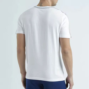 T-shirt en coton blanc à col rond et manches courtes pour homme avec bordure contrastée, coupe classique, jersey décontracté, couleur unie - Product Image 2