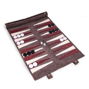 Premium Leather Roll Up Backgammon <b>Set</b> Portable Travel Board Game with Suede Interior Zippered Pouch <b>Dice</b> & Chip Backgammon Game - Product Image 5