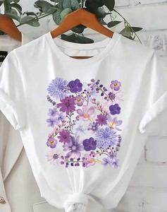 Women's Custom Logo Floral Heart <b>Print</b> 100% Cotton Short Sleeve Crew Neck T-Shirt Casual Spring Summer Wear Breathable - Product Image 1