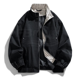 <b>Men's</b> Slim Plaid <b>Jacket</b> Winter Stand Collar Zipper Button Front Windproof Polyester Fiber Casual Fashion Outerwear - Product Image 1