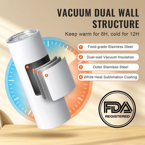 Confezione da 50 Bicchieri Termici in Acciaio Inox da 20oz per Sublimazione, Bicchieri Dritti a Doppia Parete in PC per Personalizzazione - Product Image 2