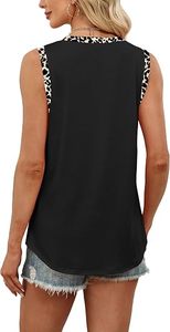 Camisetas sin mangas para mujer, de leopardo, de encaje, tejidas, transpirables, informales, con cuello bohemio, bloques de color, sin mangas, para verano, playa, vacaciones, con corte curvo - Product Image 2
