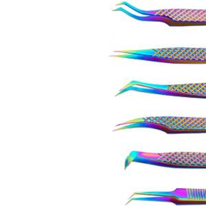 Ensemble de pinces à cils de précision en acier inoxydable avec finition arc-en-ciel et pointes dentelées pour une application détaillée des cils - Product Image 6