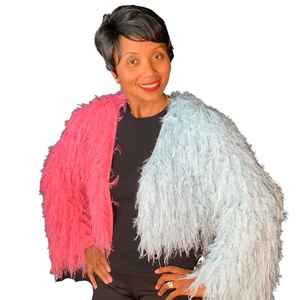 Suéter de Mujer con Bloques de Color y Flecos de Plumas, Chaqueta de Manga Larga, Suave y Afelpada, Top de Moda para Fiesta - Product Image 3