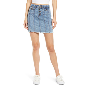 Mini-jupe droite en jean de haute qualité à boutons sur le devant avec poches brutes – Tendance mode denim - Product Image 1