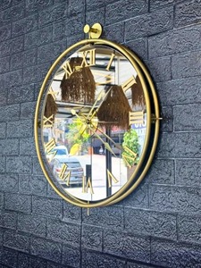 Luxury Gold Frame Mirror <b>Wall</b> <b>Clock</b> With Roman Numerals Suitable For Living Room And Elegant Home <b>Decor</b> Styling From India - Product Image 3