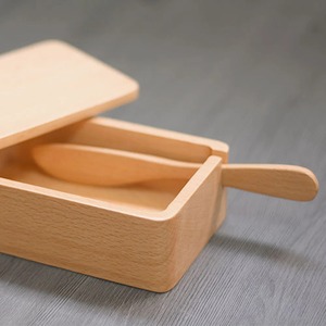 Simple Wooden Butter Dish With Wooden Knife Natural Butter <b>Storage</b> Box Used For Serving Cheese And Spreads From India - Product Image 5