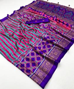 Sari de Seda Semi Ajrakh Estampado con Blusa, Estilo Bollywood Suave y Ligero para Uso Diario, Festivo y de Oficina - Product Image 5