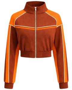Veste de sport courte zippée pour femme Orange Rust, veste de sport pour la gym et le fitness, vêtements de sport, veste d'entraînement à rayures contrastées, fabricant - Product Image 1