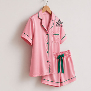 HMR Alfa |   Pijama de Seda Satinada para Mujer con Bordado Kapa |   Conjunto de Poliéster y Seda para Mujer con Bordado de Hermandad - Product Image 5
