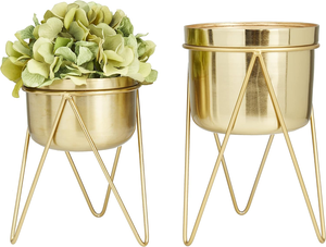 Ensemble de 2 jardinières en métal doré avec supports amovibles, petits pots de fleurs d'intérieur et d'extérieur, 7 pouces, supports décoratifs pour plantes pour le salon - Product Image 1