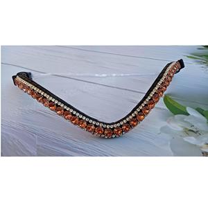 Fronture de luxe en cuir pour cheval, en forme de V, ornée de cristaux et de strass à double rangée, pour bridons et équipement d'équitation - Product Image 1