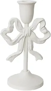 Juego de dos candelabros de hierro fundido blanco, elegantes soportes decorativos para velas cónicas, decoración elegante para mesa. - Product Image 4