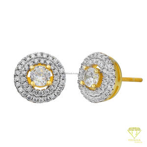 Elegant 925 <b>Sterling</b> <b>Silver</b> Round <b>Stud</b> <b>Earrings</b> With Lab Grown Diamonds Gold Tone Luxury Jewelry Gift - Product Image 2