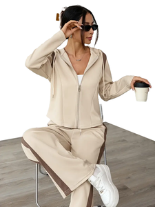 Ensemble deux pièces unisexe grande taille décontracté hiver écologique 100 % coton imprimé uni à capuche épais coupe-vent respirant - Product Image 5
