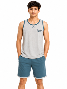 Conjunto deportivo Livster para hombre, conjunto de camiseta sin mangas y pantalones cortos, ropa deportiva de verano, conjunto deportivo informal para entrenamiento. - Product Image 1