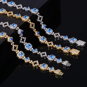 Luxury Blue Stone Tennis Necklace <b>Iced</b> <b>Out</b> Link <b>Chain</b> Micro Pave Cubic Zirconia Hip Hop Jewelry Gift Style - Product Image 5