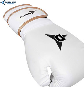 Daizen Star White Leather Boxing Gloves Lace-Up Wrist <b>Strap</b> Breathable Training Gear for Adults - Product Image 3