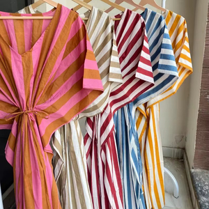 ชุดเดรสผ้าฝ้ายสำหรับผู้หญิง สวมใส่สบายทุกวัน ชุดเดรสยาวสไตล์คาฟทัน ชุดลำลองฤดูร้อน ชุดคลุมชายหาดลายพิมพ์ - Product Image 1