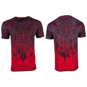 T-shirt pour homme style gothique imprimé par sublimation, manches courtes, col rond, coupe classique, motif rouge et noir, polyester respirant - Product Image 2