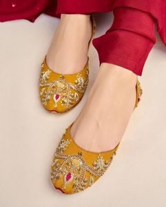Custom Sizes Colors Handmade Elegant Summer Floral Stones Light Breathable Punjabi Indian Pakistani Khussa <b>Shoes</b> Women Flat - Product Image 1