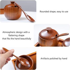 2 Pcs Acacia Wood Eco-Friendly Machine Crafted Stackable Moisture-Proof <b>Spice</b> <b>Jars</b> & Sugar Bowl Flip Top Lids for Pantry Storage - Product Image 5