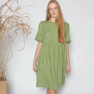 Nouvelle arrivée, robe de maternité formelle mi-longue en coton avec poches, écologique, couleur vert poire, pour femmes - Product Image 1