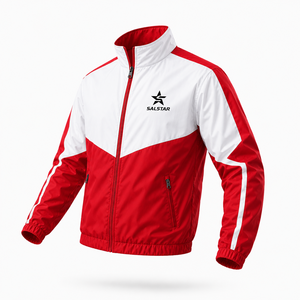 Custom High Quality Men’s Sports Track <b>Jacket</b> Windbreaker Latest Two Tone Red <b>White</b> <b>Jacket</b> Polyester Athletic Teamwear <b>Jacket</b> - Product Image 1