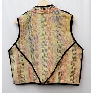 Chaleco de Punto Corto para Mujer, Ecológico, Transpirable, Estilo Vintage, con Bloques de Color, Cuello en V, Diseño Asimétrico, Patrón Empalmado - Product Image 6