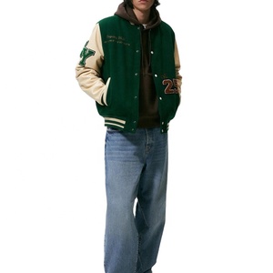 Manteau décontracté pour hommes, blouson bombardier d'hiver chaud, veste universitaire avec logo brodé personnalisé et manches en cuir PU, veste de style grande taille - Product Image 1