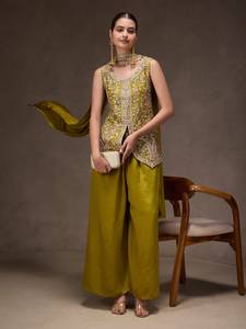 Designer Party Wear Sequence Coding Embroidery Work Viscose Chinon <b>Top</b> With Bottom And Dupatta Fully Stitched Ready To Wear Set - Product Image 3